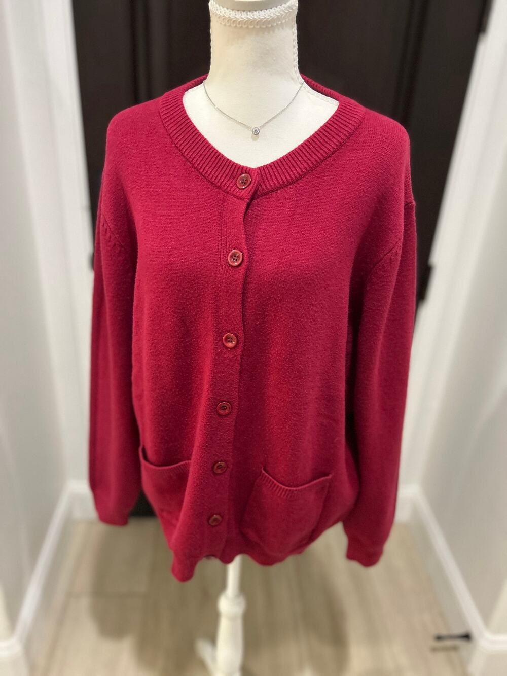 Knit cardigan sweater, Bimozi burgundy/raspberry color size XXL